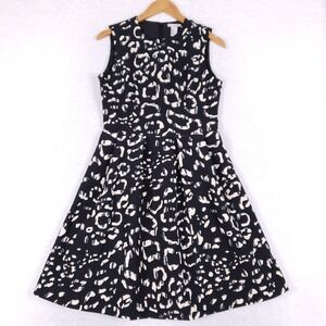 H&M Dress Women 8 Leopard Animal Print Sleeveless Fit Flare Cocktail Party Black